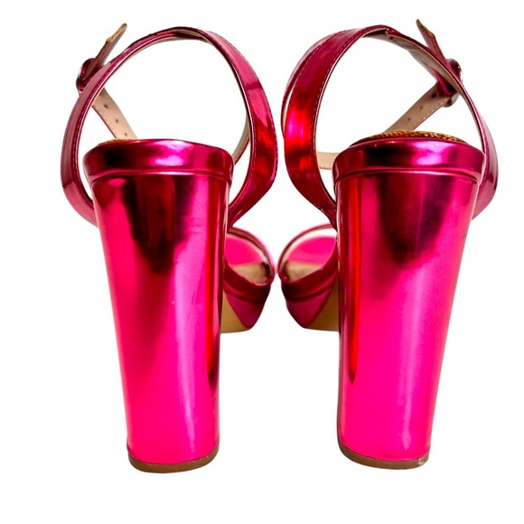 TOPSHOP Platform heels, Size 37, Holographic Hot pink, ankle straps, Glam Party - Picture 6 of 10